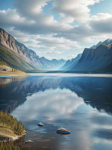 Ai Generado, Montañas, Lago, Nubes