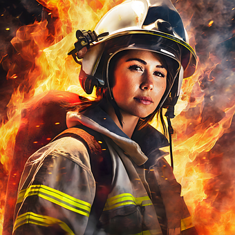 Bombeiro, Mulher, Capacete, Proteção