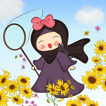 Mädchen, Muslim, Hijab, Natur, Blumen