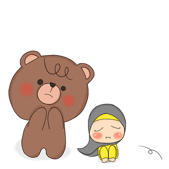 Muslima, Hijab, Karikatur, Teddy, Bär