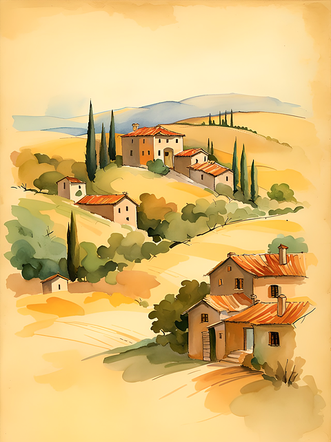 Free ai generated village vintage illustration