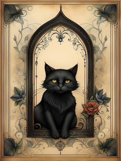Free ai generated black cat frame illustration