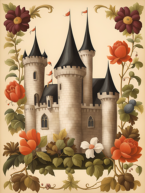 Free ai generated castle flowers illustration