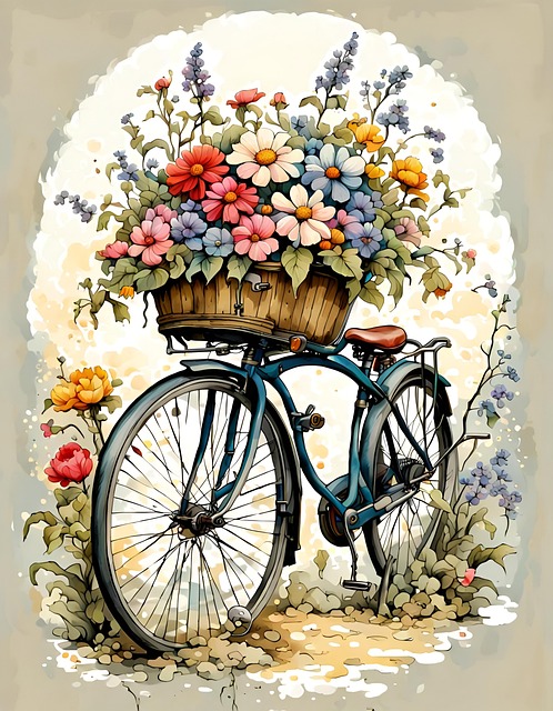 Ai Generert, Sykkel, Blomster, Antikk