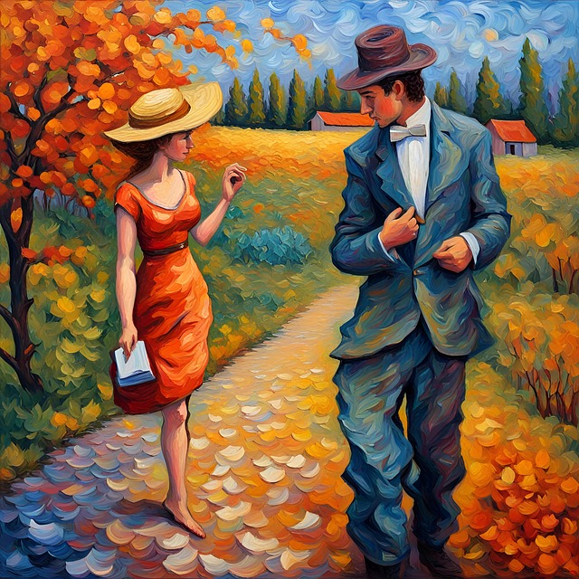 Free ai generated couple autumn illustration
