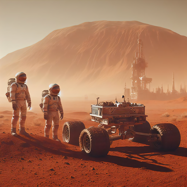 Free mars martian colony astronauts illustration
