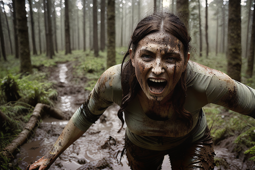 Mujer, Lodo, Rastro, Trail Running