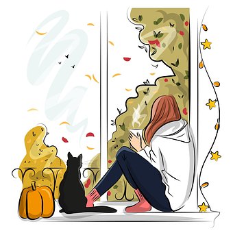 Fall, Autumn, Window, Woman, Girl, Relax