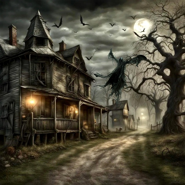 Free ai generated houses scary illustration