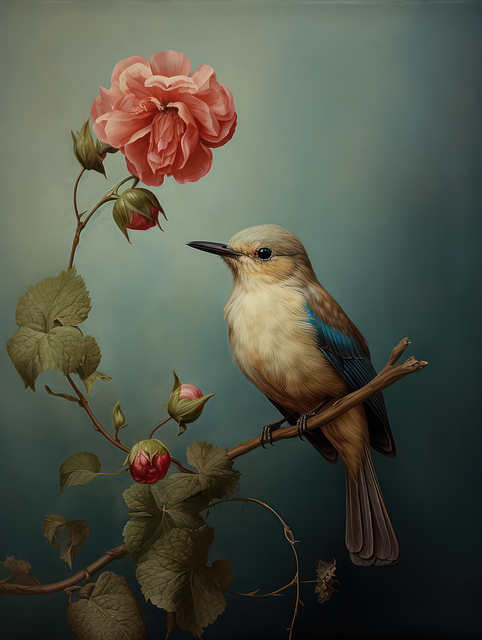 Free ai generated bird flowers illustration