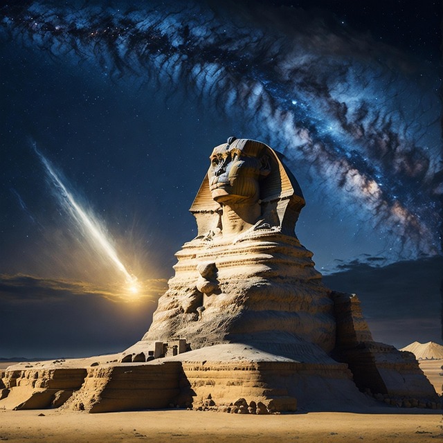 Free ancient egypt great sphinx of giza night sky illustration