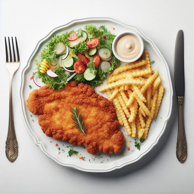 Free schnitzel fries salad illustration