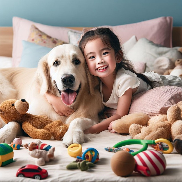 Free ai generated little girl dog illustration