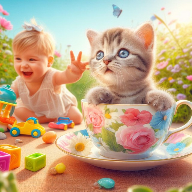 Free ai generated child cat illustration