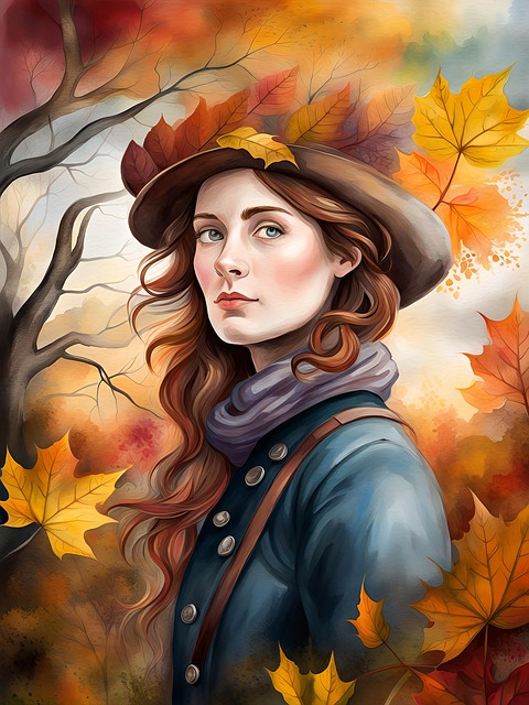 Free autumn woman lady illustration