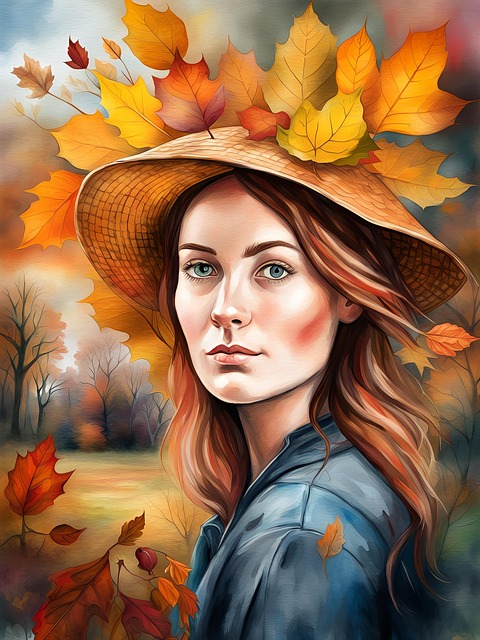 Free lady leaves woman illustration