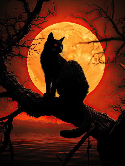 Free ai generated cat moon illustration