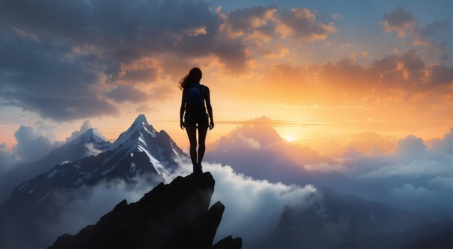 Free ai generated woman mountain illustration