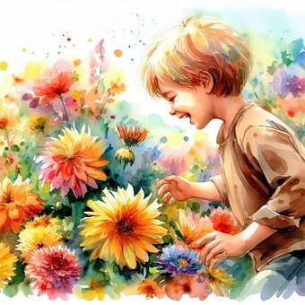 Ai Gerado, Garoto, Flores, Feliz