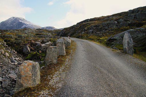 Vej, Tur, Sten, Grus, Grå Bjerge