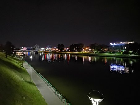 Krakow, Polen, By, Nat, Vistula, Flod
