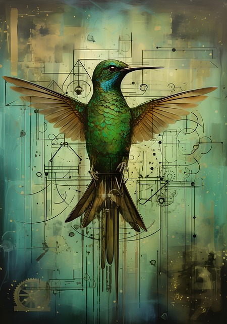 Free hummingbird mechanical engineering illustration