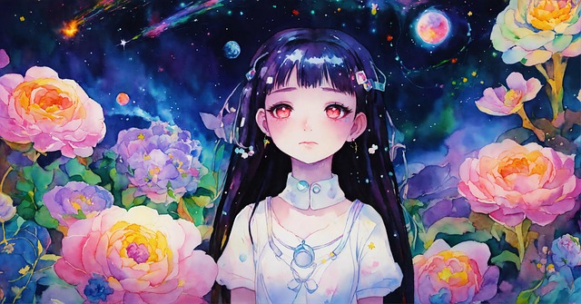 Ai Generado, Niña, Flores, Anime