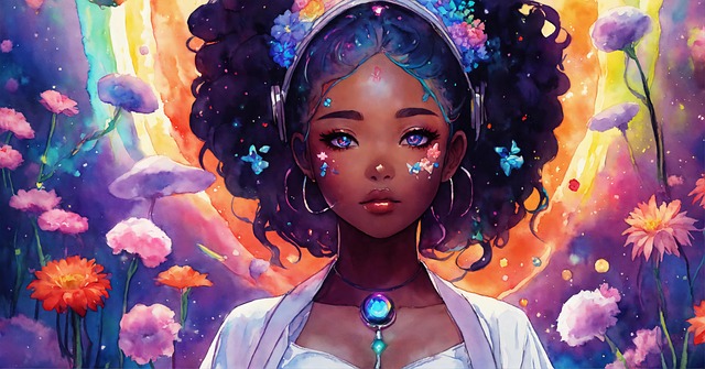 Anime, Girl, Black Skin, Curly Hair