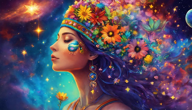 Hippie, Trippy, Woman, Rainbow, Space