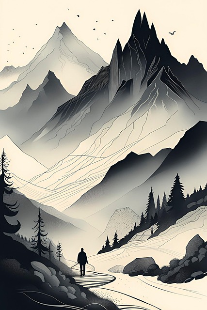 Free scenery mountains trees illustration