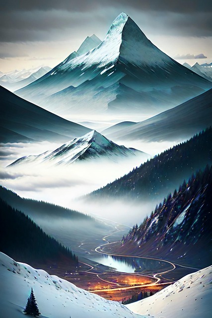 Free winter mountains foggy illustration