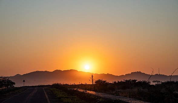 Colinas, Sunrise, Panorama, Sol