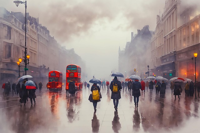 Free watercolor city rain illustration