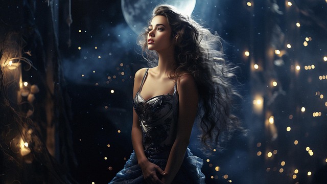 Download free ai generated art of Beautiful Girl images Free beautiful girl moon illustration