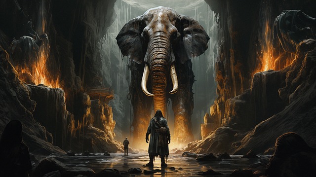 Free elephant waterfall concept art illustration