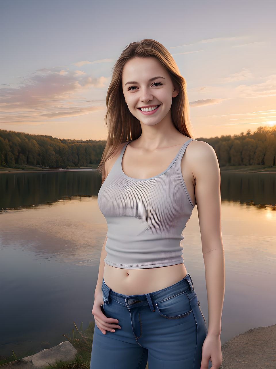 Download Ai Generated Woman Lake Royalty Free Stock Illustration Image