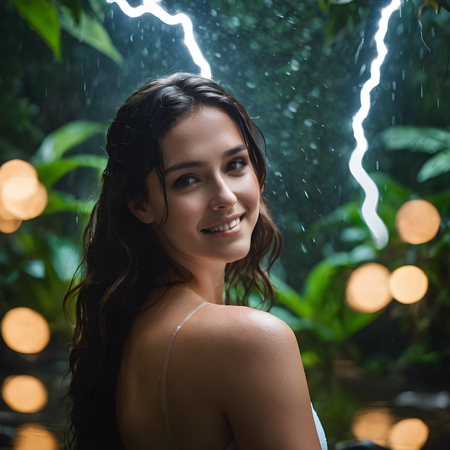 Free ai generated woman rain illustration