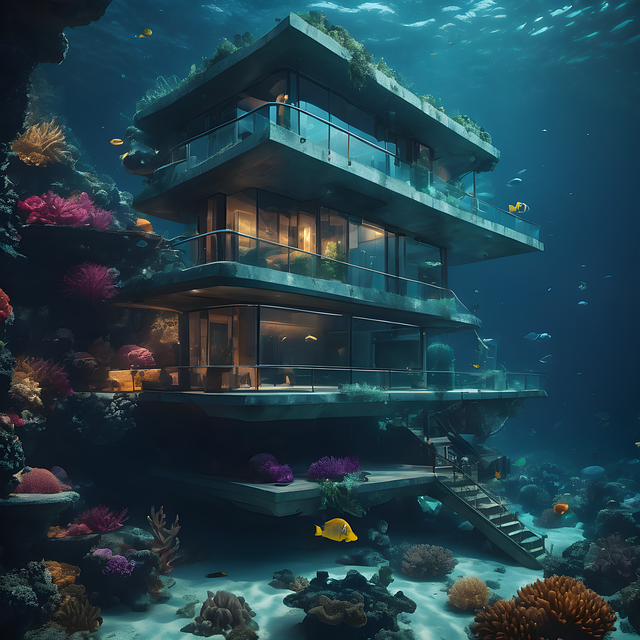 Free ai generated house coral reef illustration