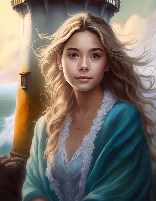 Free ai generated woman lighthouse illustration