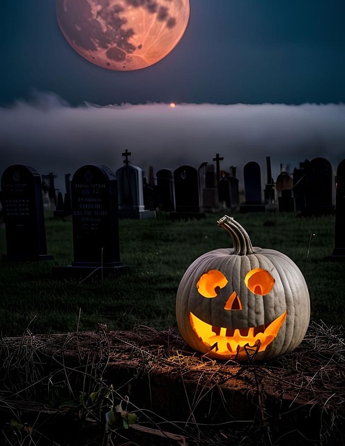 Free ai generated graveyard jack-o-lantern illustration