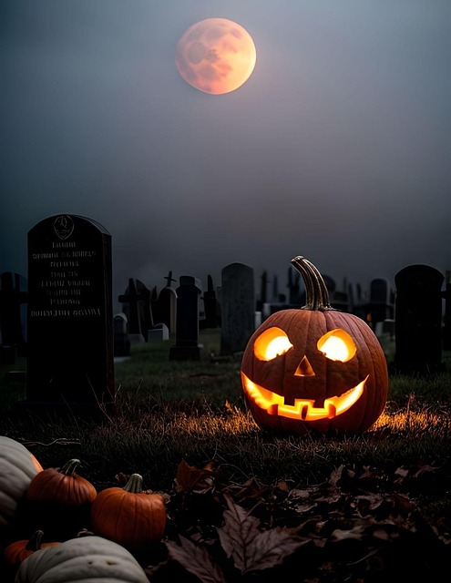 Free ai generated graveyard jack-o-lantern illustration