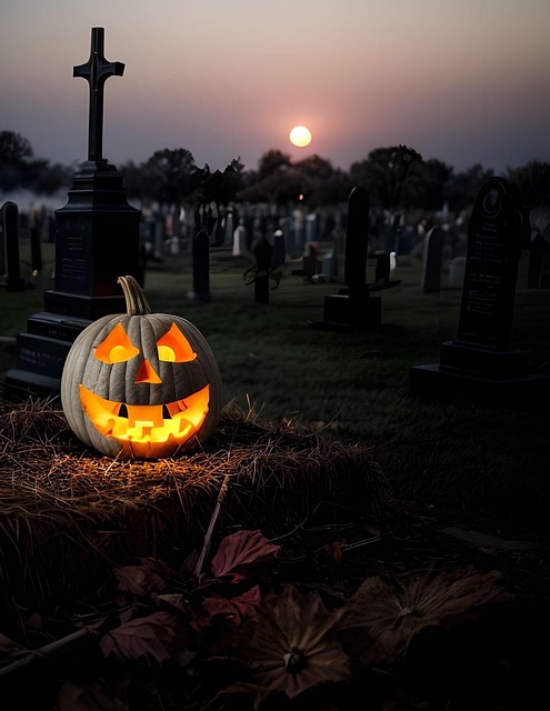 Free ai generated graveyard jack-o-lantern illustration
