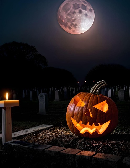Free ai generated graveyard jack-o-lantern illustration