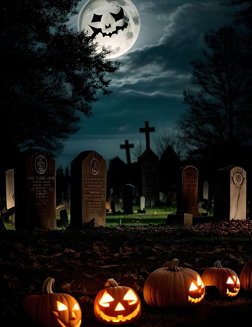 Free ai generated graveyard jack-o-lantern illustration