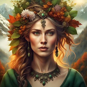 Frau, Blumen, Posiert, Modell, Natur