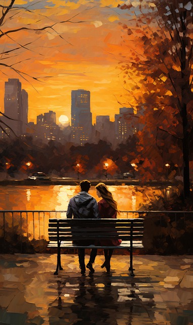 Free ai generated couple sunset illustration
