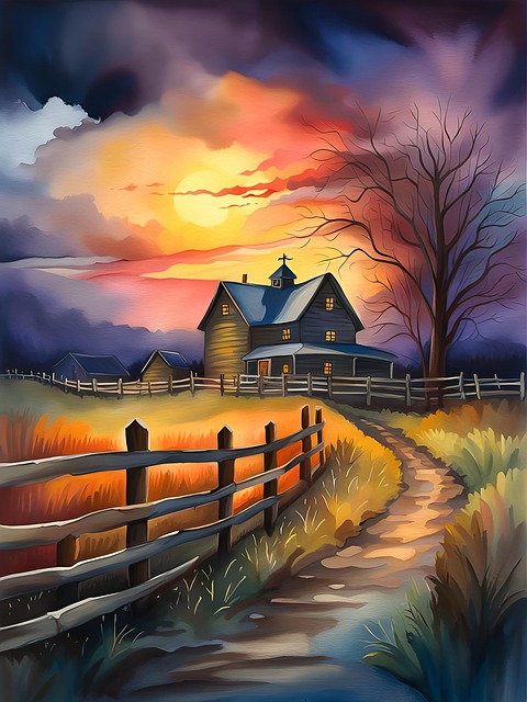 Free ai generated countryside farmhouse illustration