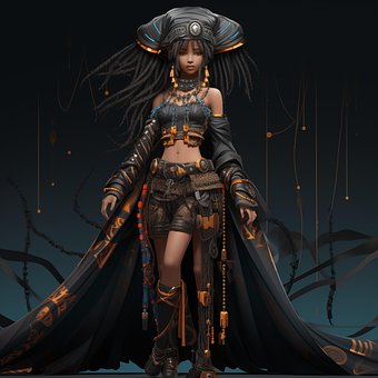 Anime, Karikatur, 3D, Schwarz, Frau