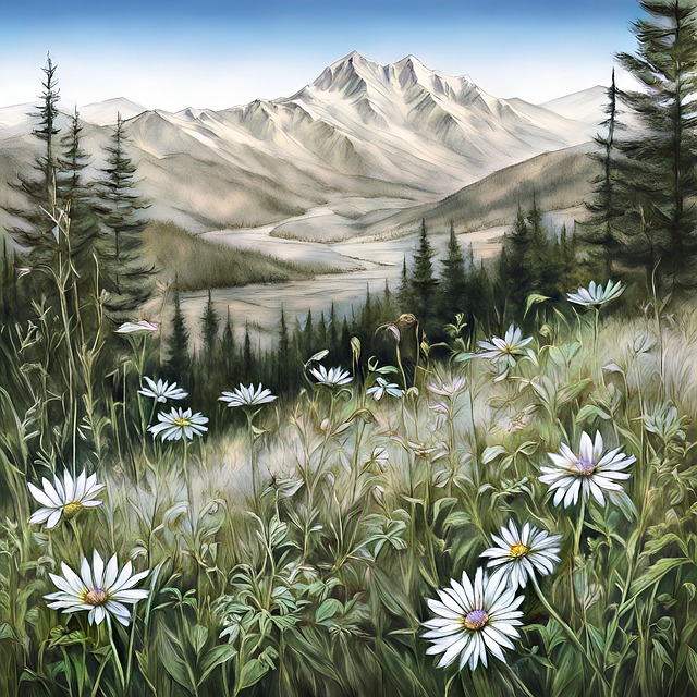 Free wildflowers wilderness mountains illustration