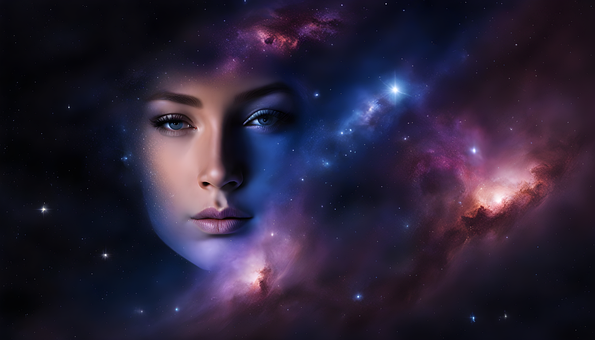 Gesicht, Frau, Galaxis, Sterne, Raum